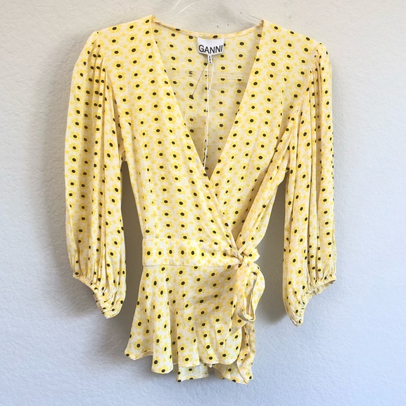 Ganni Floral Print Wrap Blouse Top Sz 36/ 4 - Picture 3 of 6